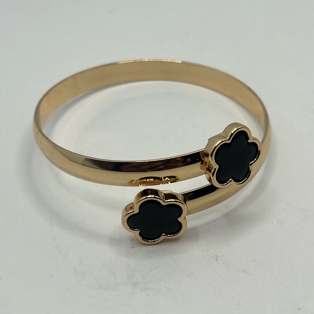 Gold and Black Flower Bangle Bracelet - Picture 4 of 5